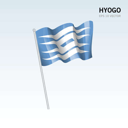 Waving flag of Hyogo prefectures of Japan isolated on gray backgroundのイラスト素材