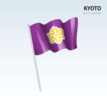 Waving flag of Kyoto prefectures of Japan isolated on gray backgroundのイラスト素材