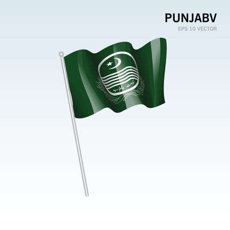 Waving flag of Punjabv provinces, territory, capital territory and autonomous territories of Pakistan isolated on gray backgroundのイラスト素材