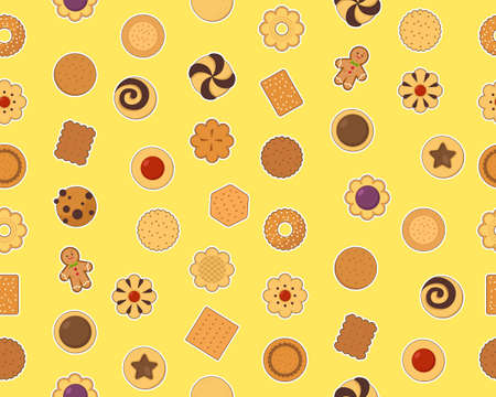 Vector flat seamless texture pattern Biscuit cookie cracker.