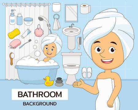 Bathroom concept background. Flat icons.のイラスト素材