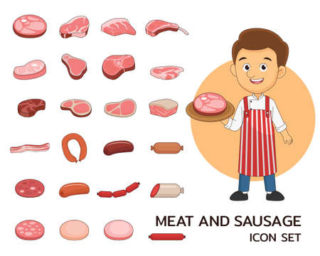Meat and sausage concept flat icons.のイラスト素材