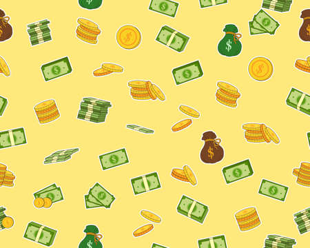 Vector flat seamless texture pattern Set of Money.のイラスト素材