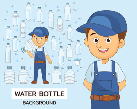 Plastic water bottle concept background. Flat icons.のイラスト素材