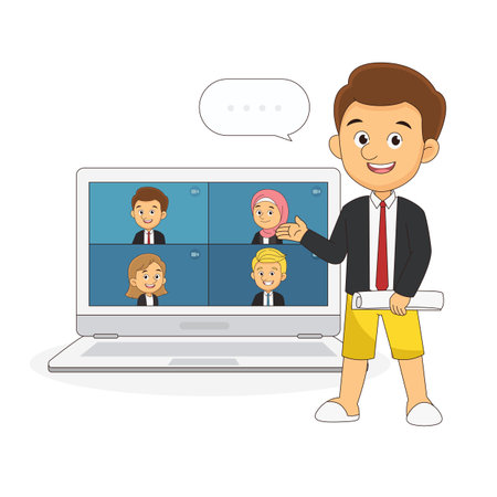 Happy Man working from homeのイラスト素材