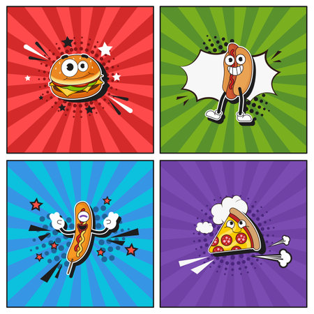 Hand drawn flat trendy cartoon elements collection Fast Foodのイラスト素材