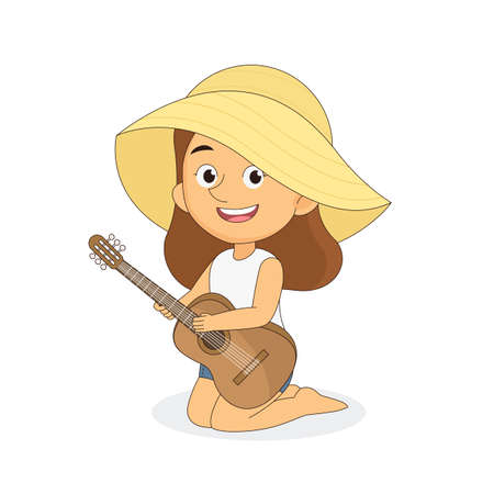 Young woman playing guitar on a picnicのイラスト素材