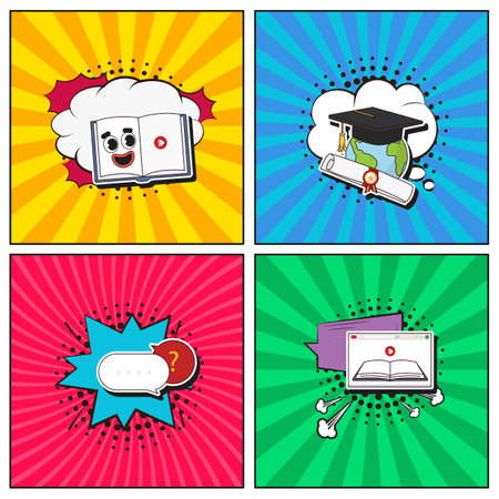 Hand drawn flat trendy cartoon elements collection Distance educationのイラスト素材