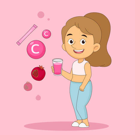 Young Woman Drinking Collagen protection skin beautifulのイラスト素材