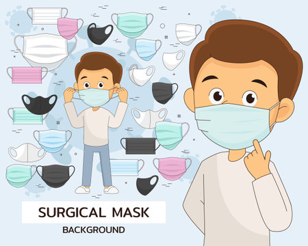 Disposable surgical mask set covid-19 concept background. Flat icons.のイラスト素材