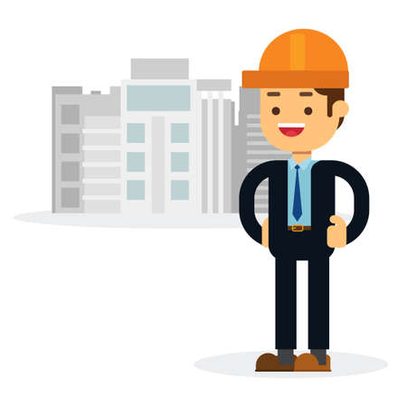Architect man Character Wearing Orange Safety