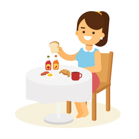 Young Woman Having Breakfastのイラスト素材