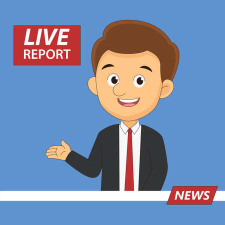 News presenter, male newsreader or newscaster broadcasting.のイラスト素材