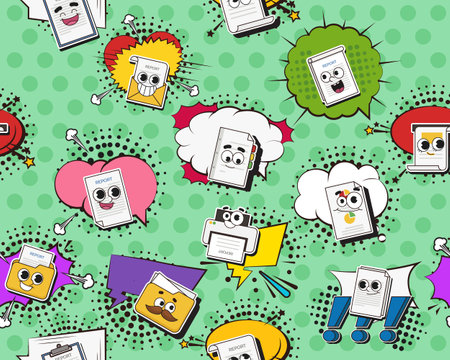 Vector flat seamless texture pattern Hand drawn flat trendy cartoon elements collection Report sheetのイラスト素材