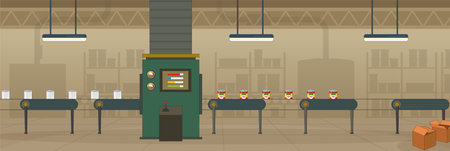Cute and nice design of Factory canned food Inside with furniture and interior objects vector designのイラスト素材