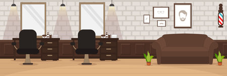 Cute and nice design of Barber with furniture and interior objects vector designのイラスト素材