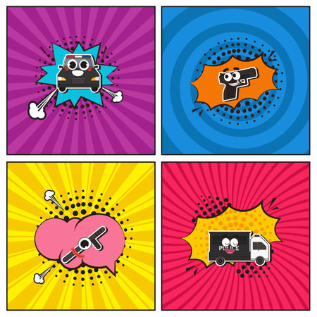 Hand drawn flat trendy cartoon elements collection Police departmentのイラスト素材