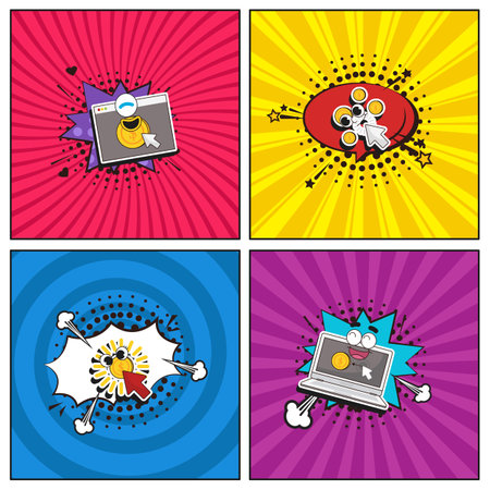 Hand drawn flat trendy cartoon elements collection Pay per clickのイラスト素材