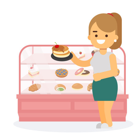 Young woman with cupcakesのイラスト素材