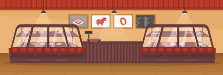 Cute and nice design of Butcher shop interior objects vector designのイラスト素材