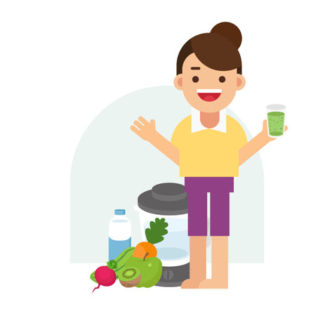 Woman drinking cold drinks for detoxのイラスト素材