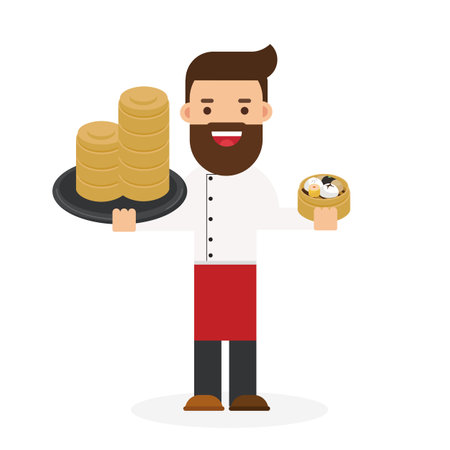 Dim sum illustration of chinese food, asian food dim sum in steamerのイラスト素材