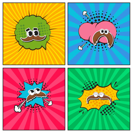 Hand drawn flat trendy cartoon elements collection Mustachesのイラスト素材