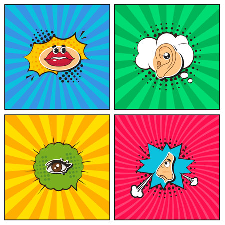 Hand drawn flat trendy cartoon elements collection part of bodyのイラスト素材