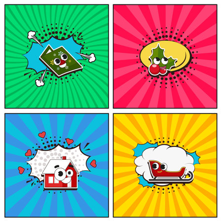Hand drawn flat trendy cartoon elements collection merry christmasのイラスト素材