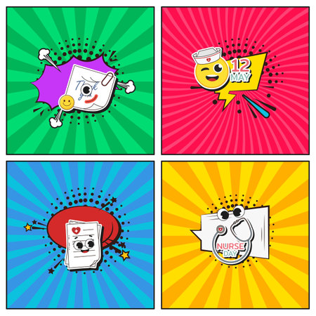 Hand drawn flat trendy cartoon elements collection Nurse Dayのイラスト素材