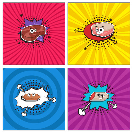 Hand drawn flat trendy cartoon elements collection Meat and sausageのイラスト素材