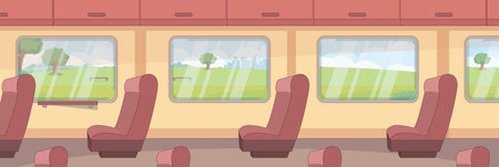 Cute and nice design of Train Inside with furniture and interior objects vector designのイラスト素材