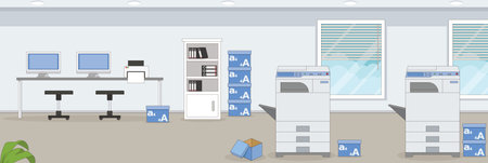 Cute and nice design of photocopy shop with furniture and interior objects vector designのイラスト素材