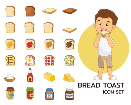 Bread toast concept flat icons.のイラスト素材