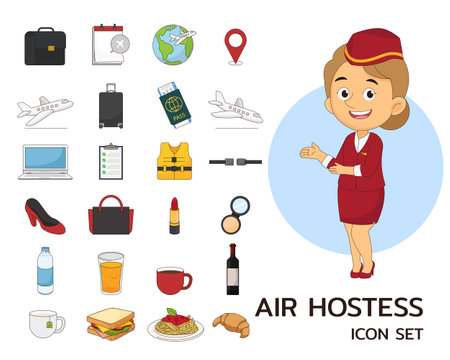 Air hostess concept flat iconsのイラスト素材