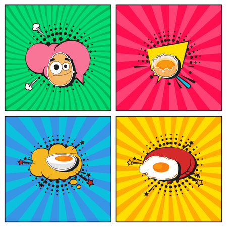 Hand drawn flat trendy cartoon elements collection Farm fresh eggsのイラスト素材