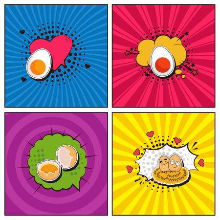 Hand drawn flat trendy cartoon elements collection Farm fresh eggsのイラスト素材