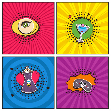 Hand drawn flat trendy cartoon elements collection Ladyのイラスト素材