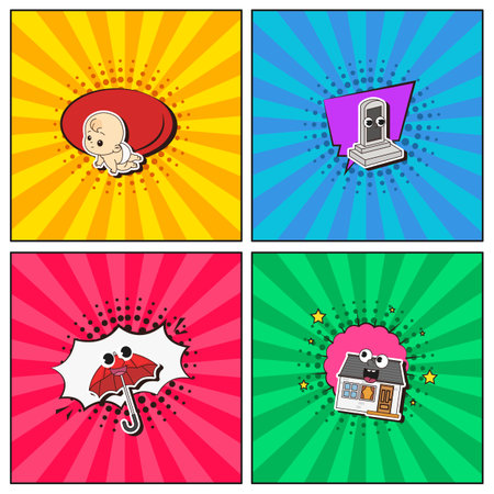 Hand drawn flat trendy cartoon elements collection Insuranceのイラスト素材