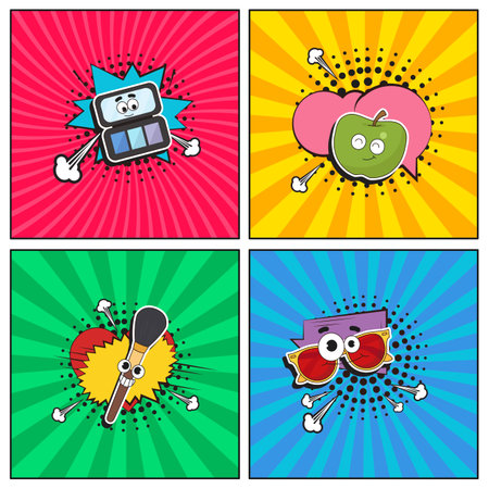 Hand drawn flat trendy cartoon elements collection Ladyのイラスト素材