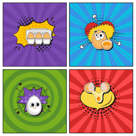 Hand drawn flat trendy cartoon elements collection Farm fresh eggsのイラスト素材