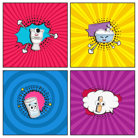 Hand drawn flat trendy cartoon elements collection Hygieneのイラスト素材