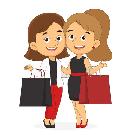 Lady Shopping, Fashion Shopper Fun Girls, Woman with Shopping Bagsのイラスト素材