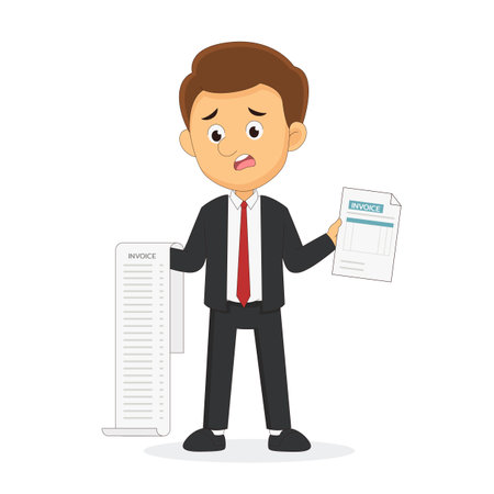 Pay big bill businessman holding long billのイラスト素材