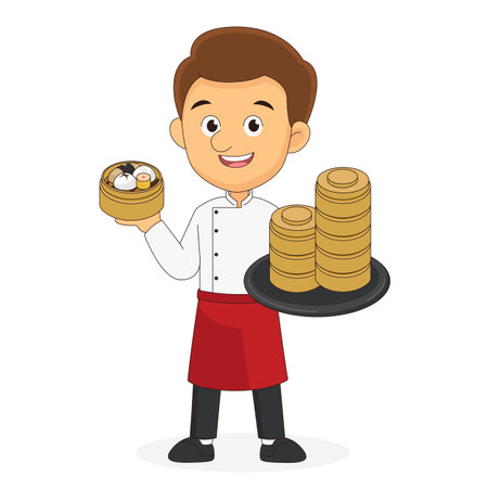 Dim sum illustration of chinese food, asian food dim sum in steamerのイラスト素材