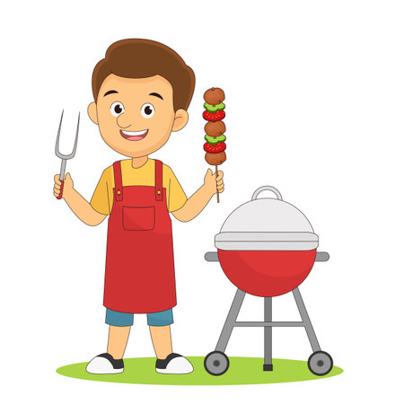 Man Of Cooking Meat With A Grill Barbecue Partyのイラスト素材