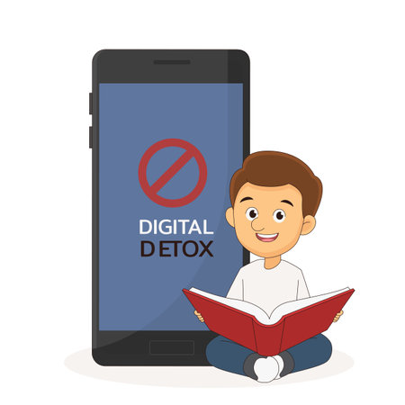 Digital detox - Man is reading a bookのイラスト素材