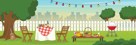 Cute and nice design of Picnic day with furniture and interior objects vector designのイラスト素材