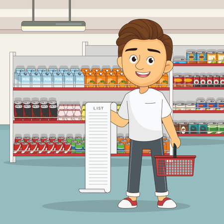 Man Holding A Shopping List of groceriesのイラスト素材