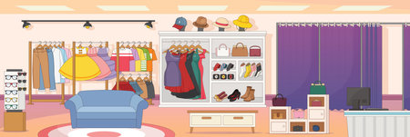 Cute and nice design of clothes with furniture and interior objects vector designのイラスト素材